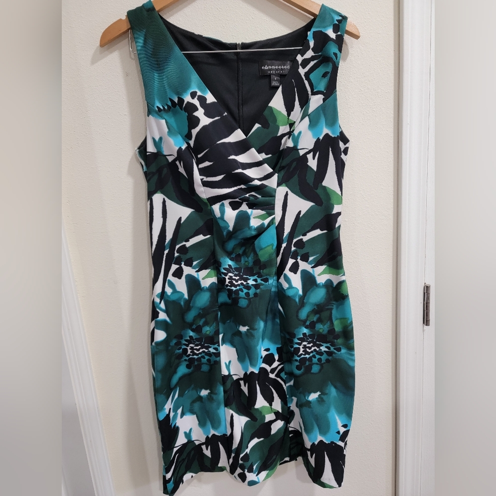 Connected Apparel dress size 8 Teal and Black Patterned